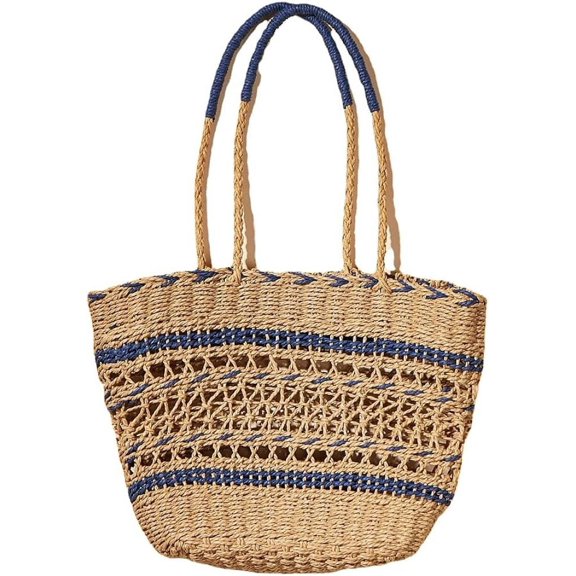 Kukuzhu Women's Straw Tote Bag Woven Straw Shoulder Bag Hollow Straw Rattan Woven Handbag Summer Beach Bag