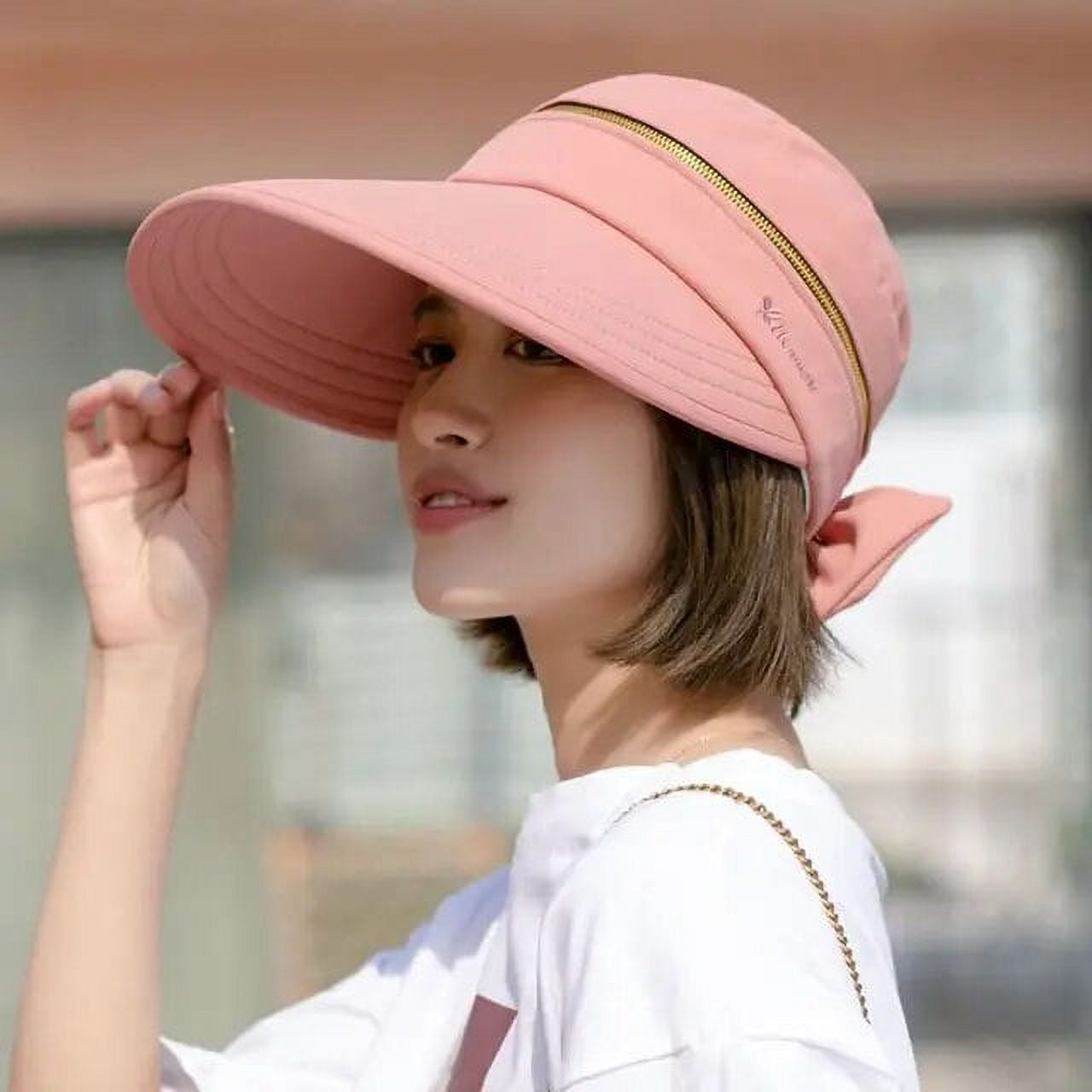 Kukuzhu Women's Summer Hat Removable Cap Top with Zipper Empty Top Hat  Cycilng Anti-UV Sun Hats Ladies Foldable Big Brim Hat Visor Caps 