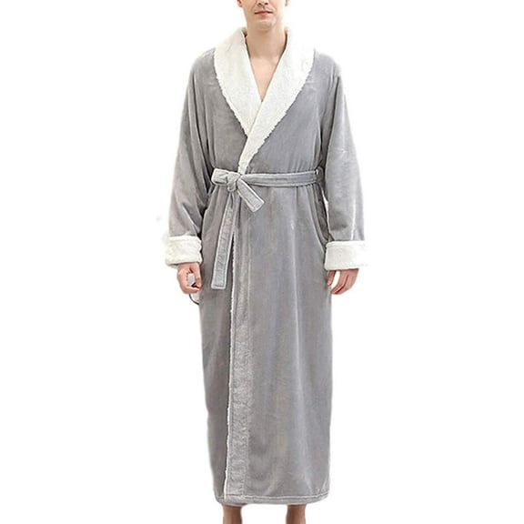 Kukuzhu Women's Unisex Shawl Collar Plush Soft Warm Flannel Fleece Robe Bathrobe