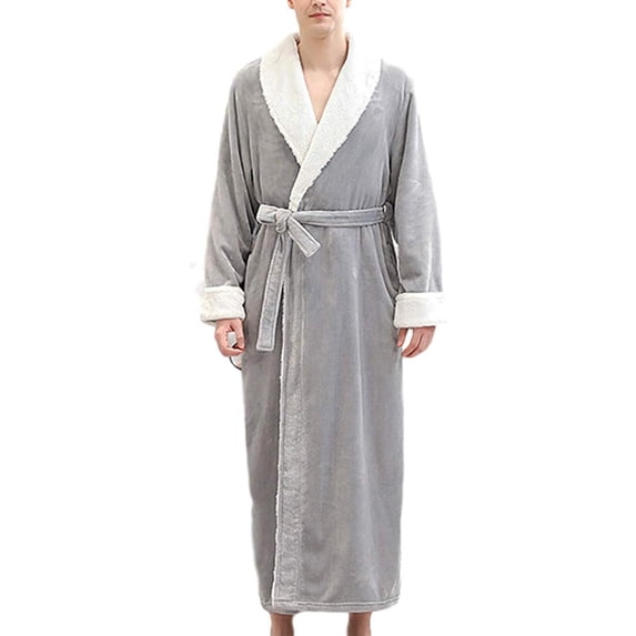 Kukuzhu Women's Unisex Shawl Collar Plush Soft Warm Flannel Fleece Robe Bathrobe