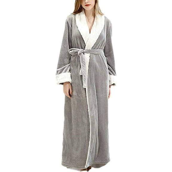 Kukuzhu Women's Unisex Shawl Collar Plush Soft Warm Flannel Fleece Robe Bathrobe