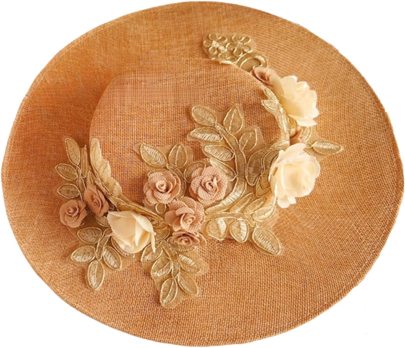 Kukuzhu Women's Victorian Tea Party Sun Hat, Lolita Wide Brim Ribbons Flower Flat Bonnet Cap with Bow