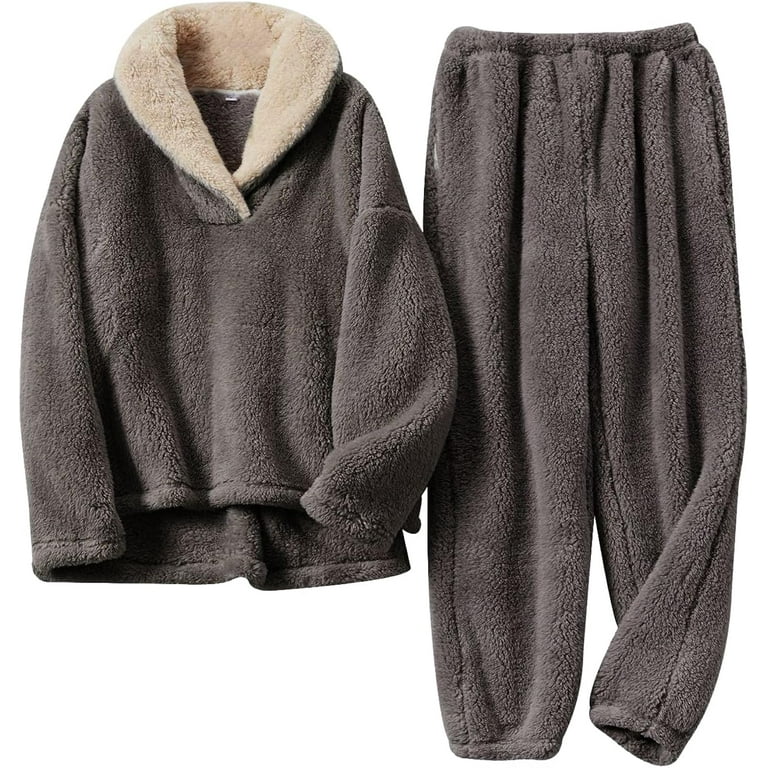 Women's Fluffy Pajamas Set Soft Fleece Pullover Pants Loose Plush