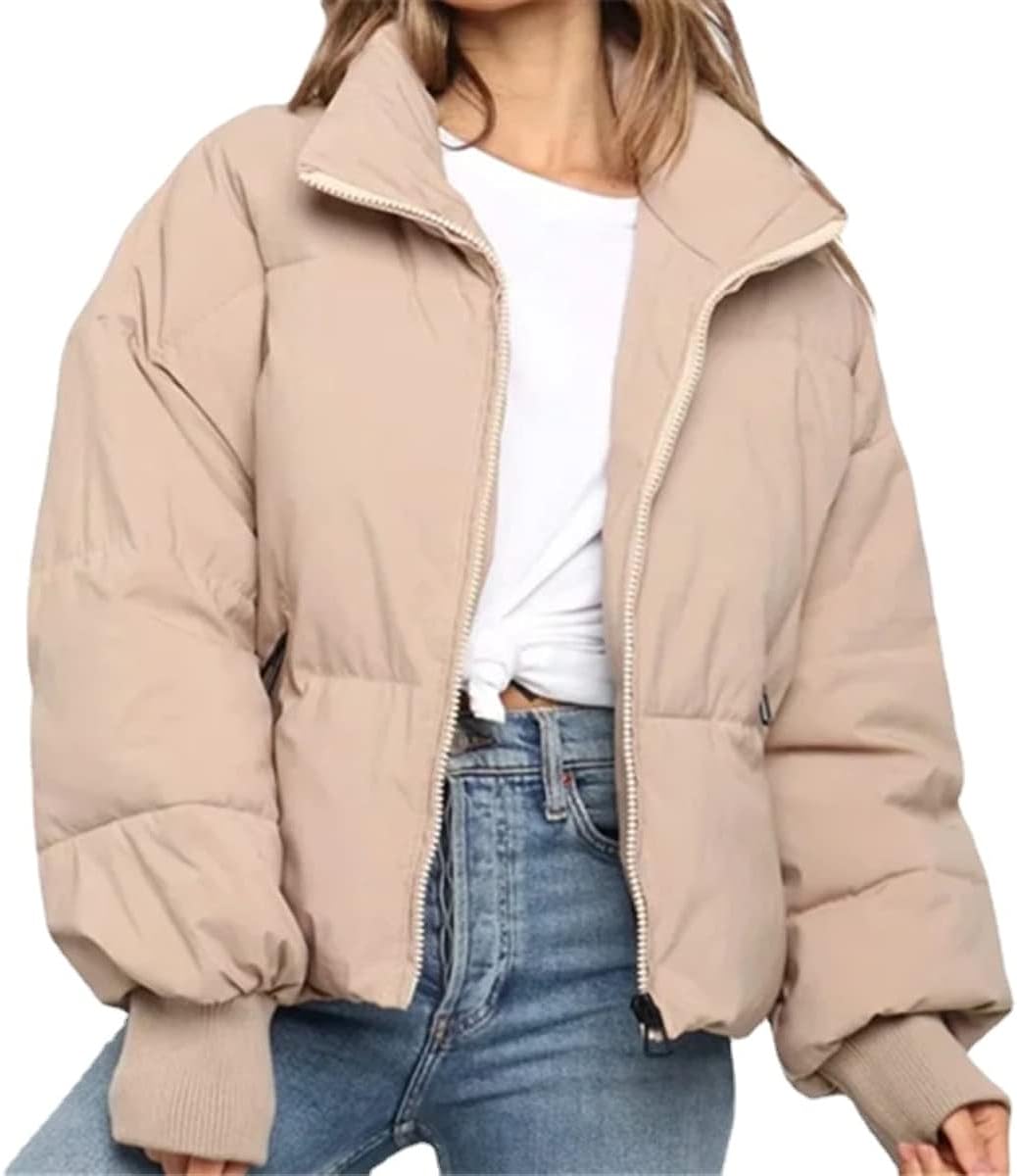 Kukuzhu Women's Winter Puffer Jacket Y2K Fairycore Long Sleeve Zip Up