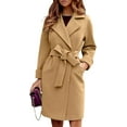 thumbnail image 1 of Kukuzhu Women’s Wool Blend Trench Coat Winter Open Front Notch Lapel Midi Belted Parka Pea Coat, 1 of 7