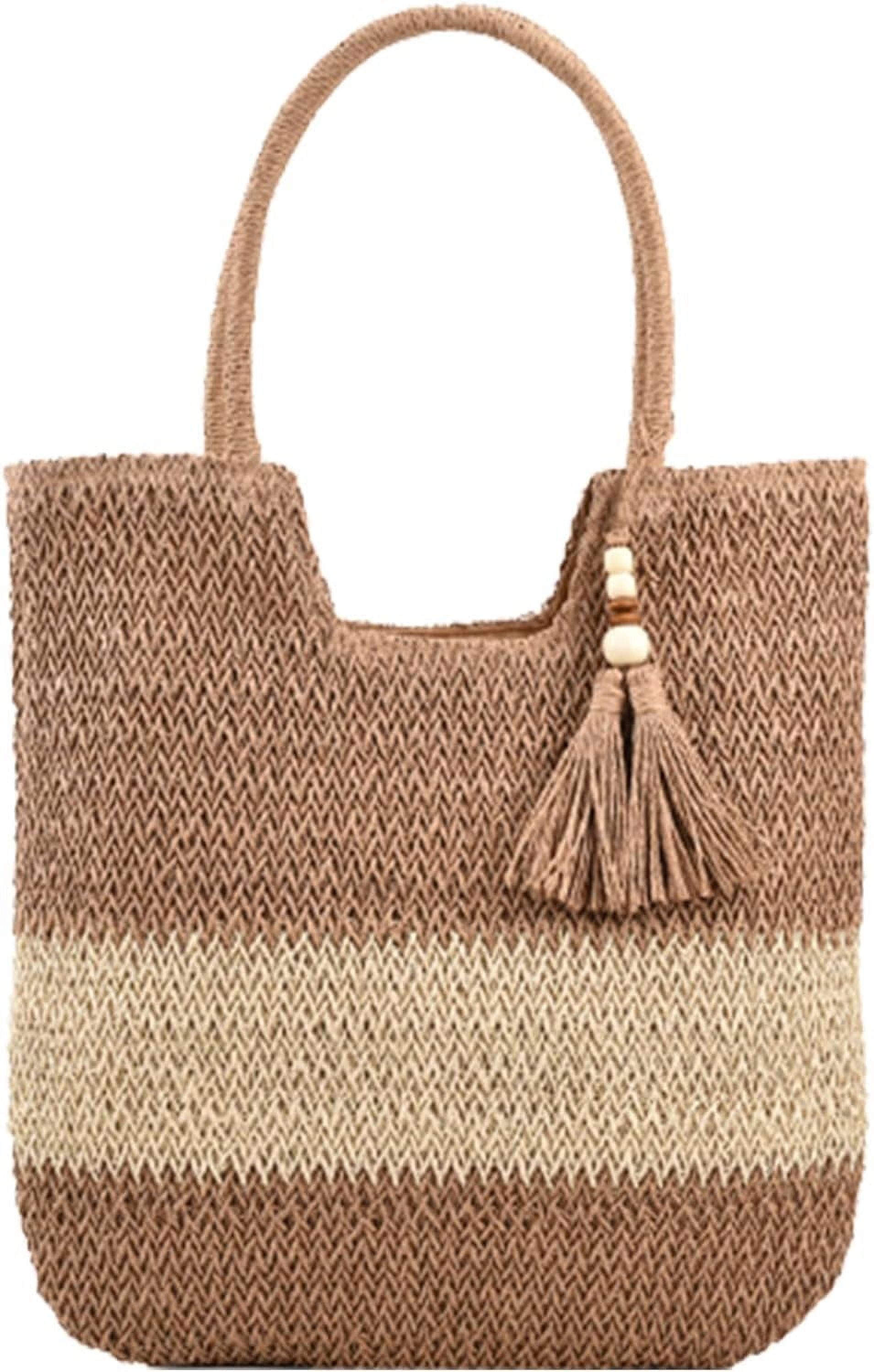 Kukuzhu Women's Woven Straw Beach Tote Handbags, Khaki