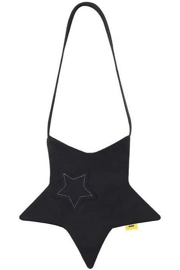 Women's Y2K Aesthetics Bag Star Plush Fluffy Tote Bag Cutecore Fairycore Purse with Long Strap Kawaii Shoulder Bag (Black,One size)