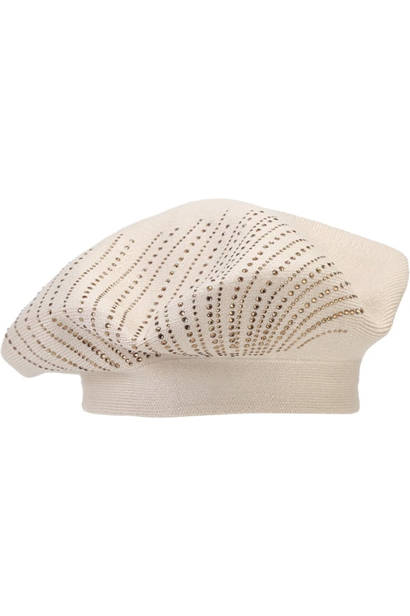 Womens Bling Rhinestone French Beret Hats Warm Knit Winter Artist Beanie Caps Solid Color Lightweight Painter Hat