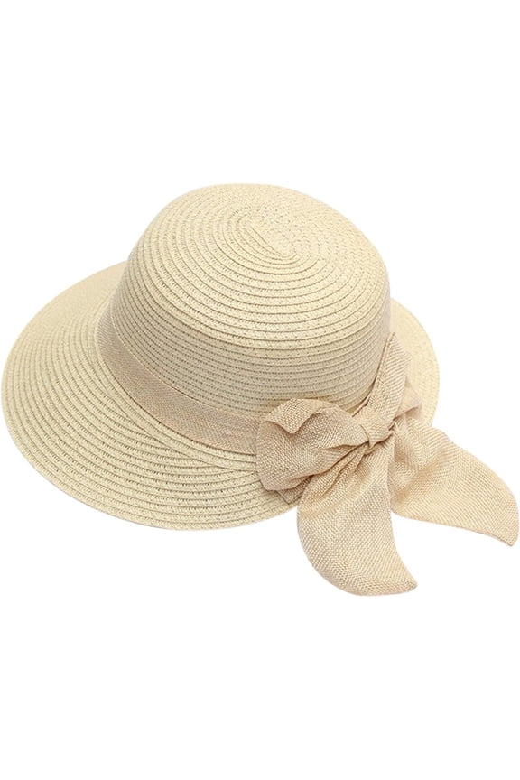 Womens Chic Sun Hats Summer Beach Sun Visors Lightweight Wide Bongrace Straw Fedora Panama Hats with Bow-Knot