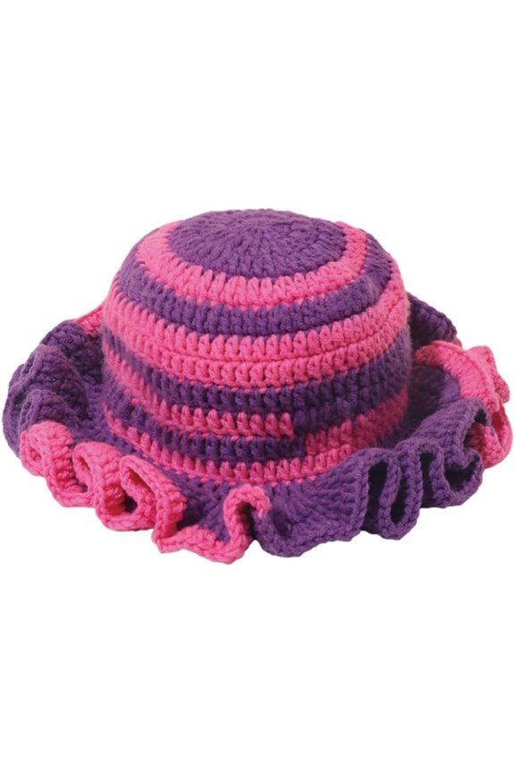 Womens Crochet Bucket Hat Ruffled Brim Knitted Hats Winter Boho Handmade Caps