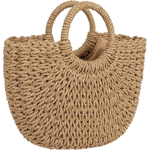 Kukuzhu Womens Large Straw Beach Bag Woven Tote Bag Top Handle Handbag Purse for Summer