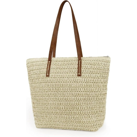 Kukuzhu Womens Large Straw Beach Tote Bag Handmade Woven Shoulder Bag Handbag Purse for Summer