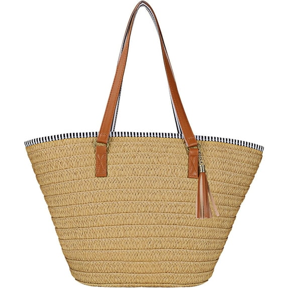 Kukuzhu Womens Large Straw Shoulder Bag Beach Tote Handbag Purse with Tassel for Summer