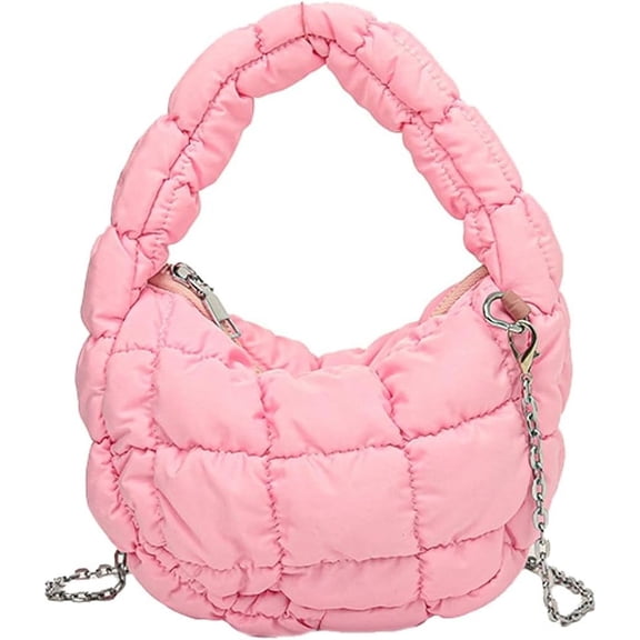 Kukuzhu Womens Quilted Crossbody Bag Puffer Top Handle Bag Quilted Handbag Nylon Padded Shoulder Bag Cloud Pleated Mini Hobo Bag