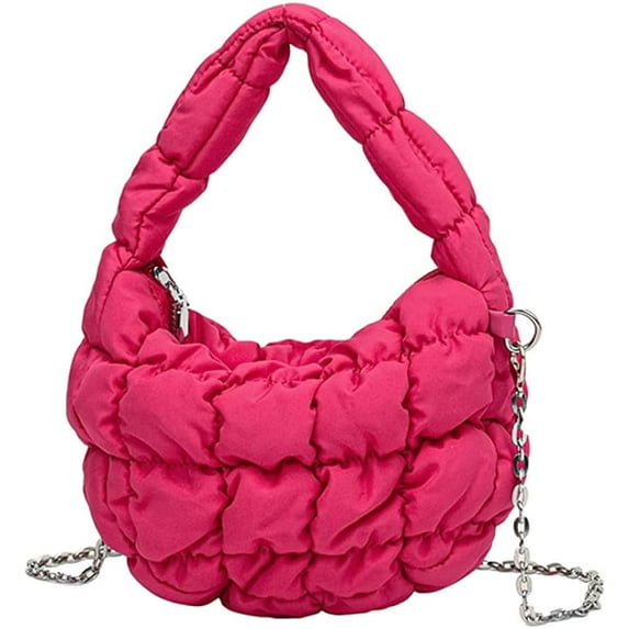 Kukuzhu Womens Quilted Crossbody Bag Puffer Top Handle Bag Quilted Handbag Nylon Padded Shoulder Bag Cloud Pleated Mini Hobo Bag