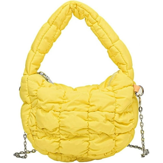 Kukuzhu Womens Quilted Crossbody Bag Puffer Top Handle Bag Quilted Handbag Nylon Padded Shoulder Bag Cloud Pleated Mini Hobo Bag