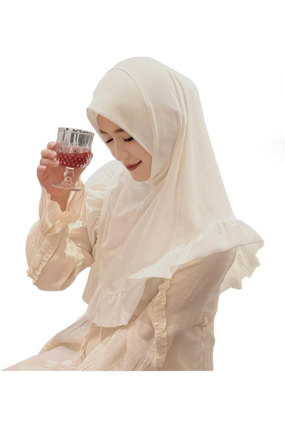 Womens Ruffle Edge Hijab Elegant Soft Chiffon Muslim Headscarf Modest Islamic Prayer Scarf Breathable Shawl Wrap