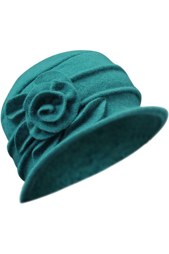 Womens Solid Color Elegant Floral Dress Beanie Hats 1920s Vintage Church Cloche Bowler Hats Winter Warm Felt Bucket Hat
