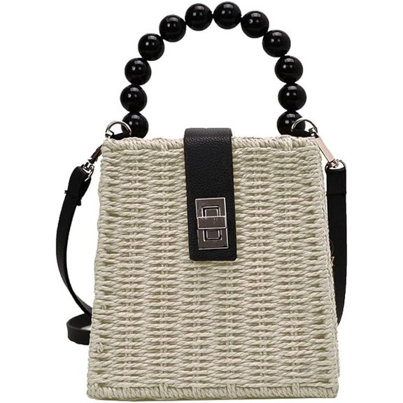 Kukuzhu Womens Top-Handle Bag Straw Crossbody Bag Rattan Satchel Purse Hand-woven Straw Shoulder Bag Summer Beach Rattan bag
