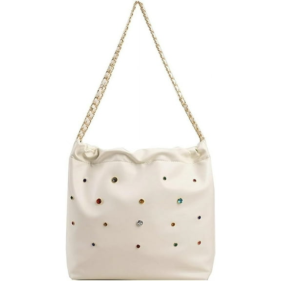 Kukuzhu Womens Y2K Bucket Bag Sparking Rhinestone Shoulder Bag Top Handle Satchels Silver Purse Sling Hobo Handbags