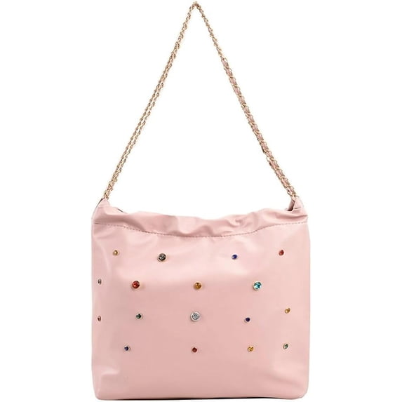 Kukuzhu Womens Y2K Bucket Bag Sparking Rhinestone Shoulder Bag Top Handle Satchels Silver Purse Sling Hobo Handbags