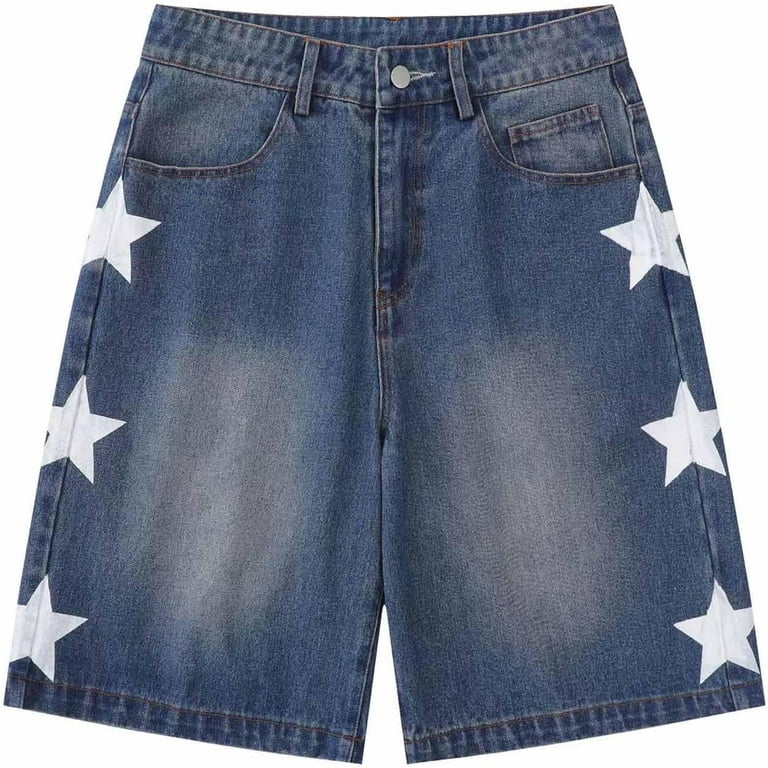 Kukuzhu Y2K Blue Denim Shorts Summer Casual Loose Straight Leg Unisex Baggy  Jeans Shorts Jorts Grunge Harajuku Streetwear