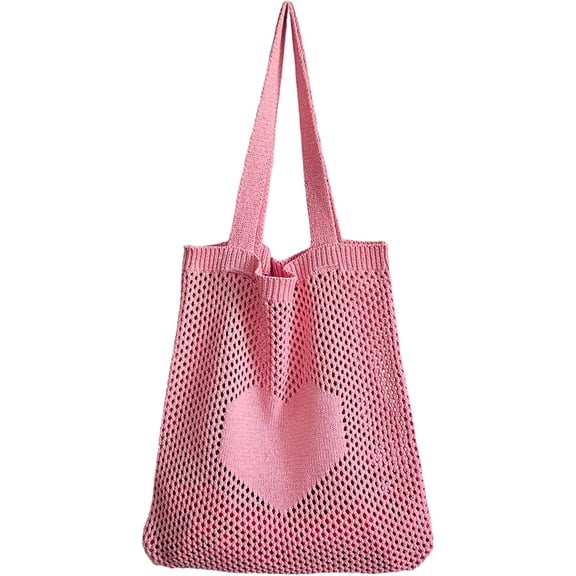 Kukuzhu Y2K Fairycore Crochet Hobo Bag Hippie Straw Beach Tote Cute Heart Preppy Duffle Bag Cottagecore Accessories