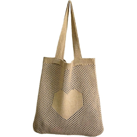 Kukuzhu Y2K Fairycore Crochet Hobo Bag Hippie Straw Beach Tote Cute Heart Preppy Duffle Bag Cottagecore Accessories
