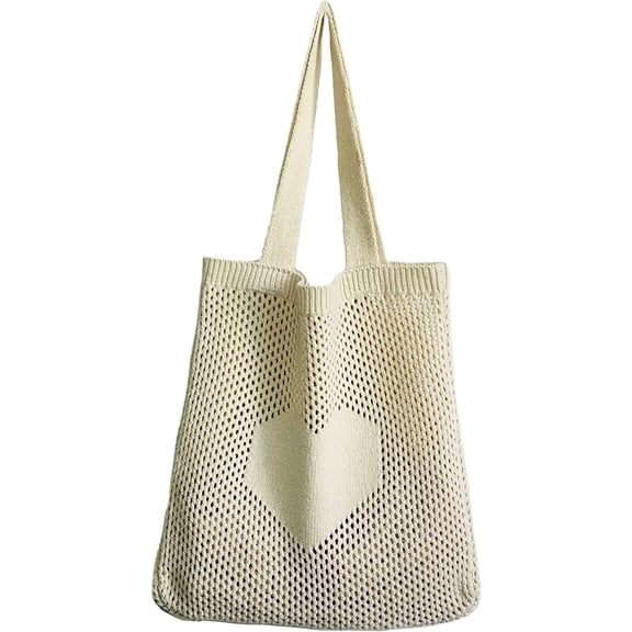 Kukuzhu Y2K Fairycore Crochet Hobo Bag Hippie Straw Beach Tote Cute Heart Preppy Duffle Bag Cottagecore Accessories