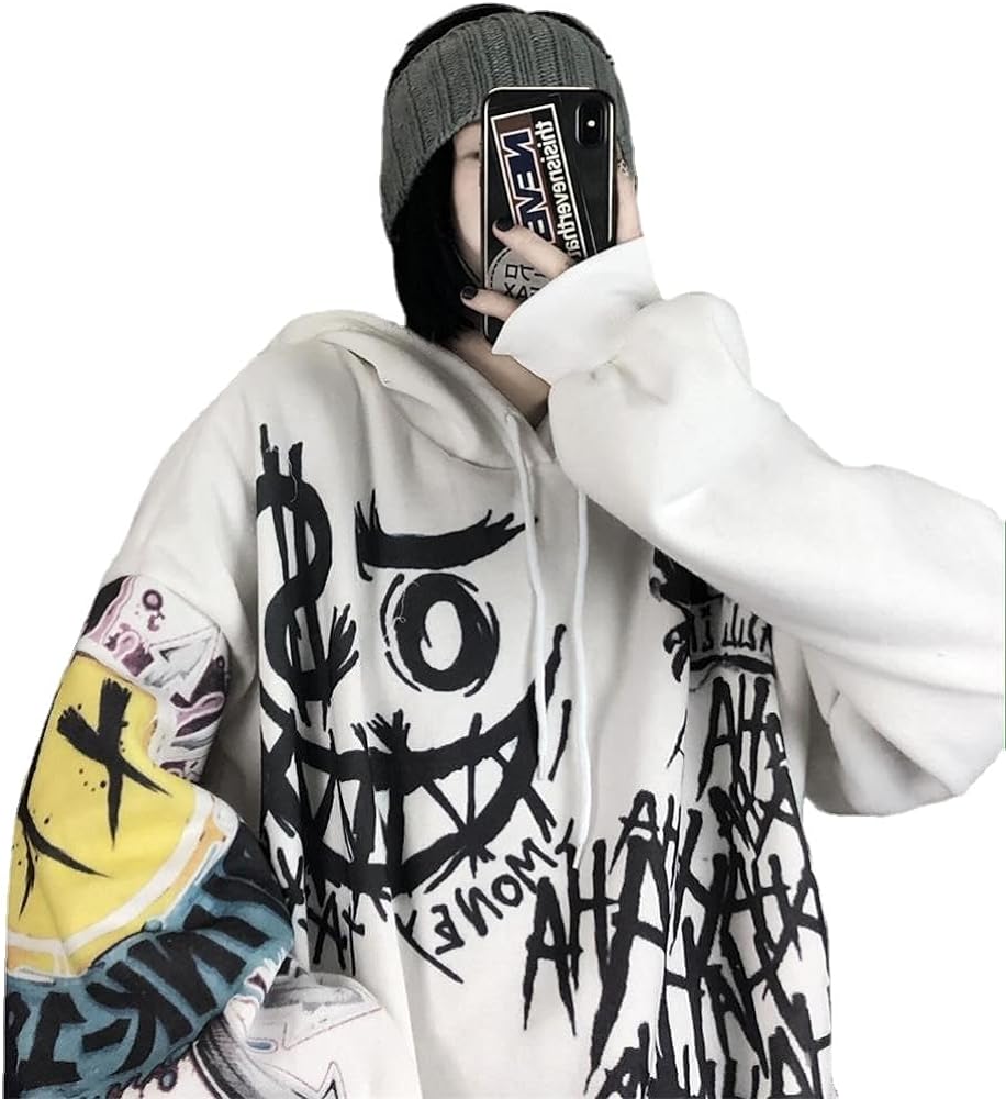 Kukuzhu Y2K Graffiti Hoodie Goth Emo Zip Up Jackets Cyber Grunge
