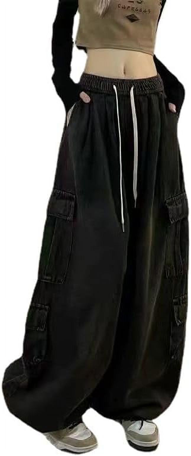 Kukuzhu Y2K Grunge Baggy Jeans Women Gothic Emo Cargo Pants Fairycore Alt Streetwear Acubi