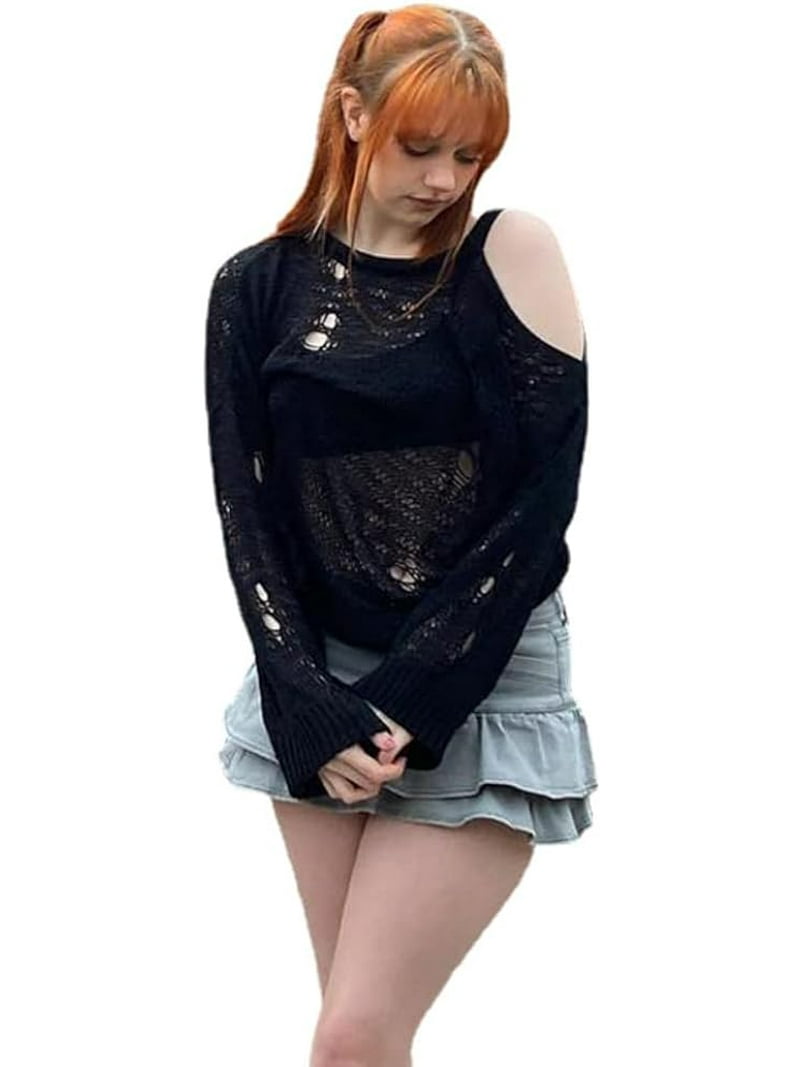 クラネ　CACHE COEUR LAYER KNIT TOPS YZNLOQ Women Hollow Out Crochet Knit Tops,Summer See Through
