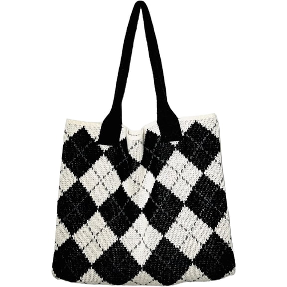 Kukuzhu Y2k Tartan Handbag Purse Grunge Small Bag Hippie Women Purse Woven Handbag Accessories (Pink,Large)