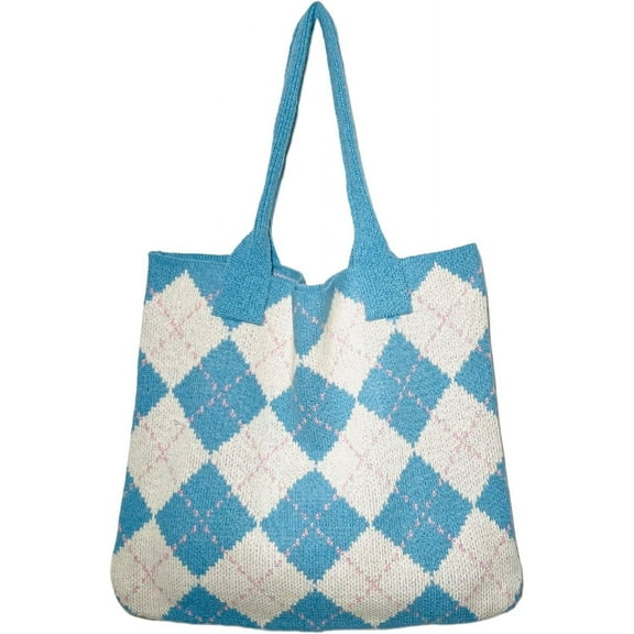 Kukuzhu Y2k Tartan Handbag Purse Grunge Small Bag Hippie Women Purse Woven Handbag Accessories (Pink,Large)