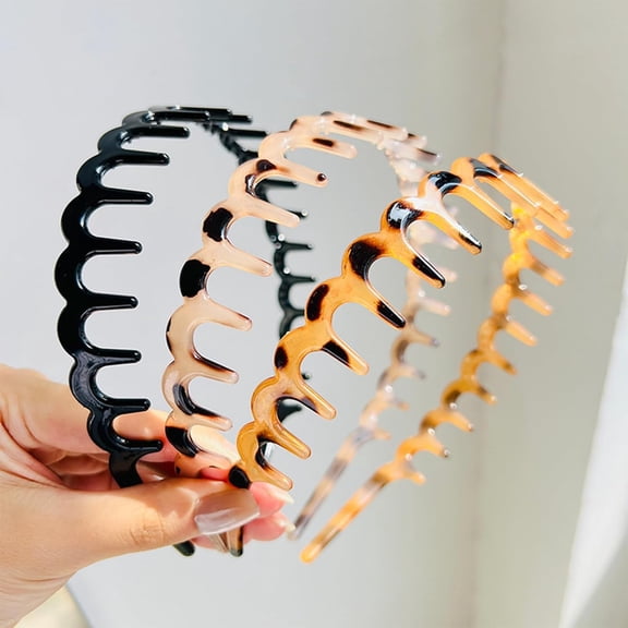 Kukuzhu Zig Zag Headbands for Women 3Pcs, Non-Slip Comb Headband, Acetate Tortoise Shell Hair Band with Teeth,U Shape Reversible Headband, Retro High Skull Headbands, Shark Tooth Wavy Hair Band