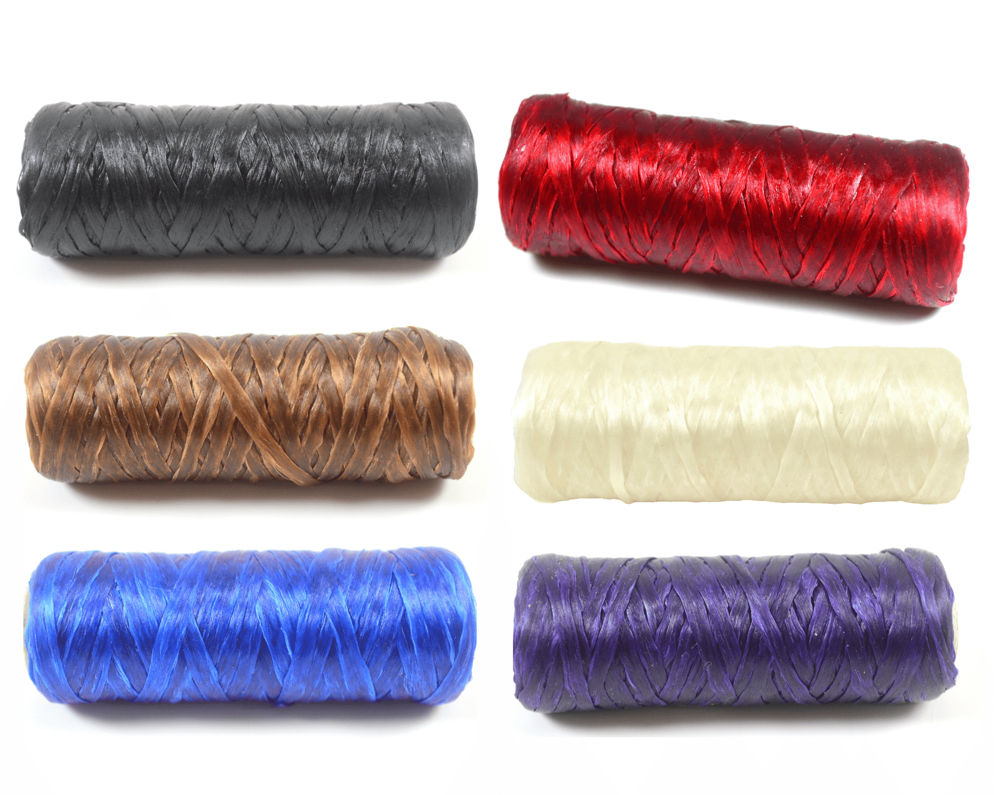 Kulay Bobbin Artificial Deer Sinew Waxed Flat Poly Thread, 100 Yards, 5 Ply, 70 LB Test (Pack of 6 - Brown, White, Black, Purple, Blue, Red)