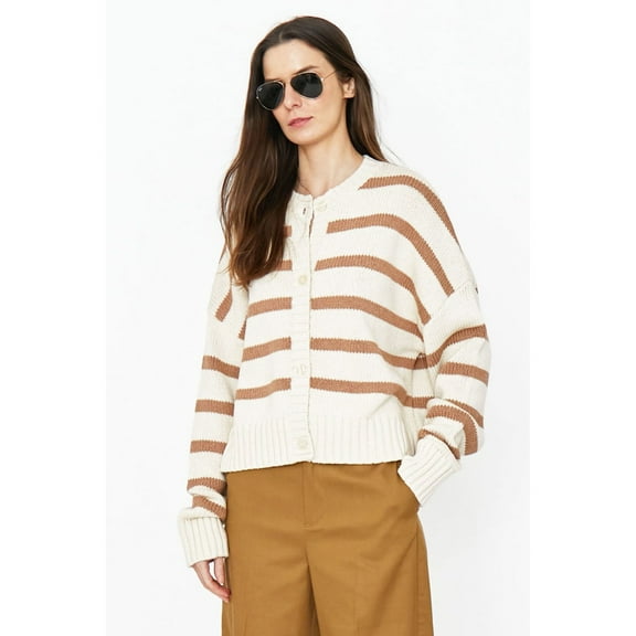 Kule CREAM/TOFFEE Women's The Edith Wool Cardigan Sweater, US Small