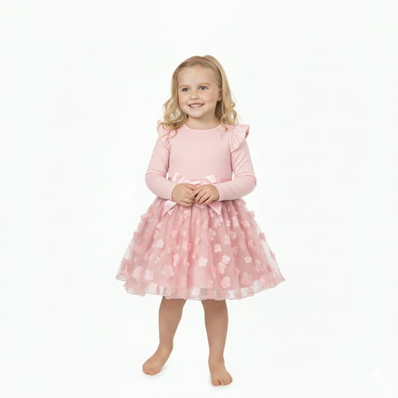 Kuleyang 1-5T Toddler Girls Tulle Dresses Spring Long Sleeves Flower Tutu Party Dress for Little Girl Birthday Wedding Guest