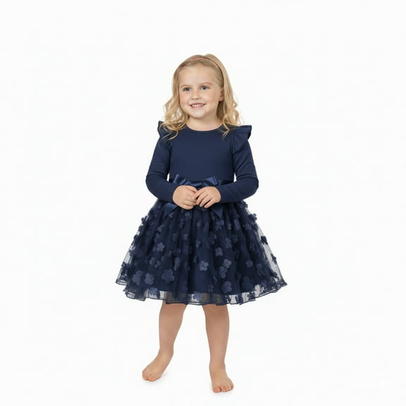 Kuleyang 1-5T Toddler Girls Tulle Dresses Spring Long Sleeves Flower Tutu Party Dress for Little Girl Birthday Wedding Guest