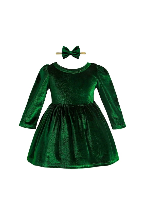 2PC Toddler Baby Girls Velvet Tutu Dress Long Sleeve Princess Birthday Party Twirl Wedding Dresses Spring Clothes Green 12-18 Months