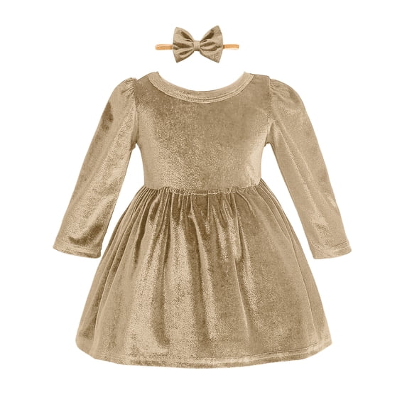 Kuleyang 2PC Toddler Baby Girls Velvet Tutu Dress Long Sleeve Princess Birthday Party Twirl Wedding Dresses Spring Clothes Khaki 3-4Y