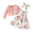 thumbnail image 1 of Kuleyang 3PS Toddler Little Girls Dress and Cardigan Sets Floral Print Sleeveless Dress and Long Sleeve Cardigan Ruffle Shrug Fall Winter Party Clothes Set 12-18 Months, 1 of 9