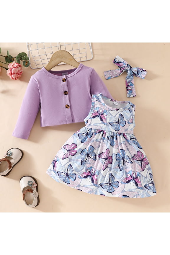 3PS Toddler Little Girls Dress and Cardigan Sets Floral Print Sleeveless Dress and Long Sleeve Cardigan Ruffle Shrug Fall Winter Party Clothes Set 9-12 Months