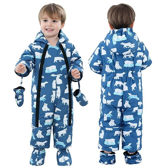 Kuleyang Baby Boys Girls Hooded Romper Winter Snowsuit with Gloves and Booties Warm Jumpsuit Outwear Clothes