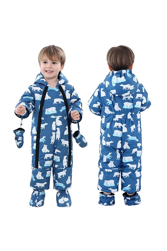 Baby Boys Girls Hooded Romper Winter Snowsuit with Gloves and Booties Warm Jumpsuit Outwear Clothes