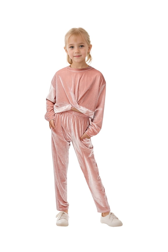 Girls 2 Piece Outfit Sweatsuits Set Kids Velour Sweatshirts and Sweatpants Tracksuits Clothes Set for Girls