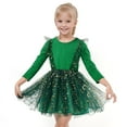 thumbnail image 1 of Kuleyang Little Girls Dresses Tutu Long Sleeve Velvet Tulle Spring Princess Star Sequin Ruffle Holiday Party Birthday Dresses Green 6T(120), 1 of 8