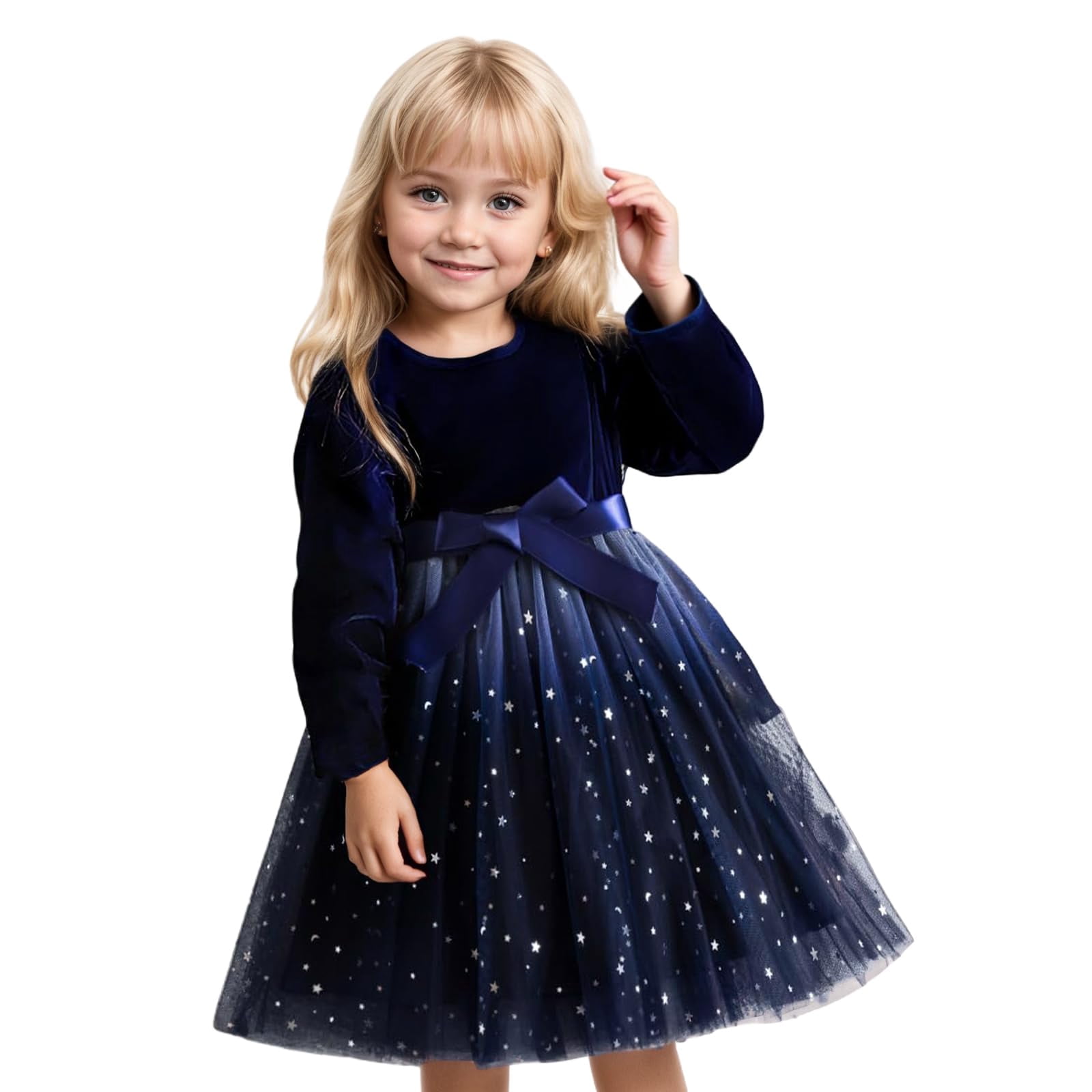 Kuleyang Little Girls Christmas Dresses Tutu Long Sleeve Velvet Tulle ...