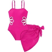Kuleyang Girls Swimsuit One-Piece Swimwear Adjustable Straps Cut Out Bathing Suit with Cover Up Skirt Swimsuit for Girls