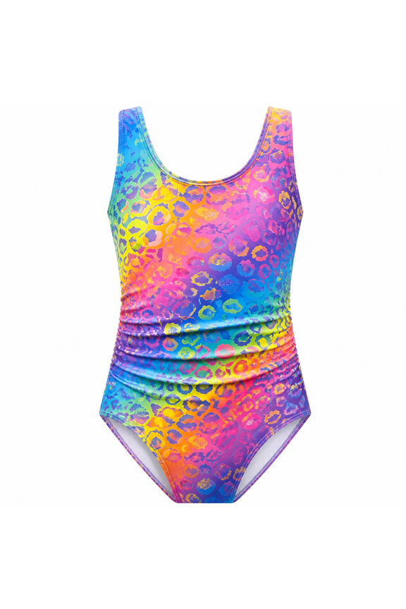 Girls Swimsuit One-piece sleeveless Swimsuit with gradient leopard print, Kids Bathing Suit Summer Swimwear Size 10Y